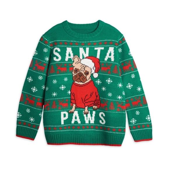 Santa Paws Bulldog Dog Ugly Christmas Sweater Size Youth 18 XXL / Adult Small - Picture 1 of 7